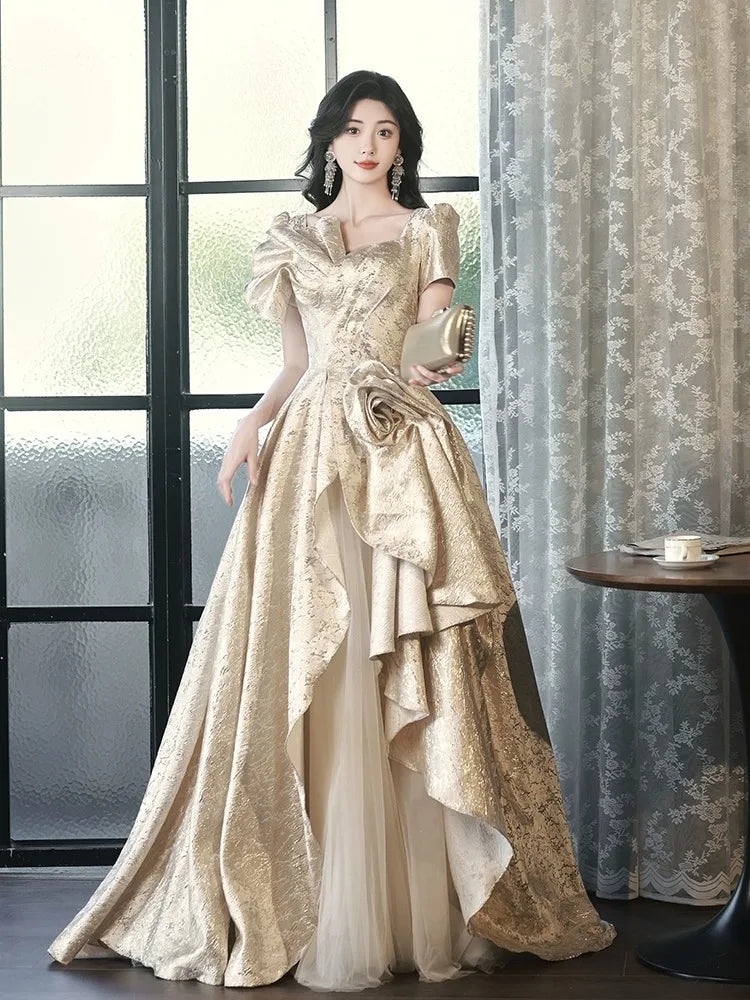 gold vintage formal dress Mermaid Black Prom Dresses 20's Vintage Gold Lace Sexy Formal Dresses APD3441 main image 0