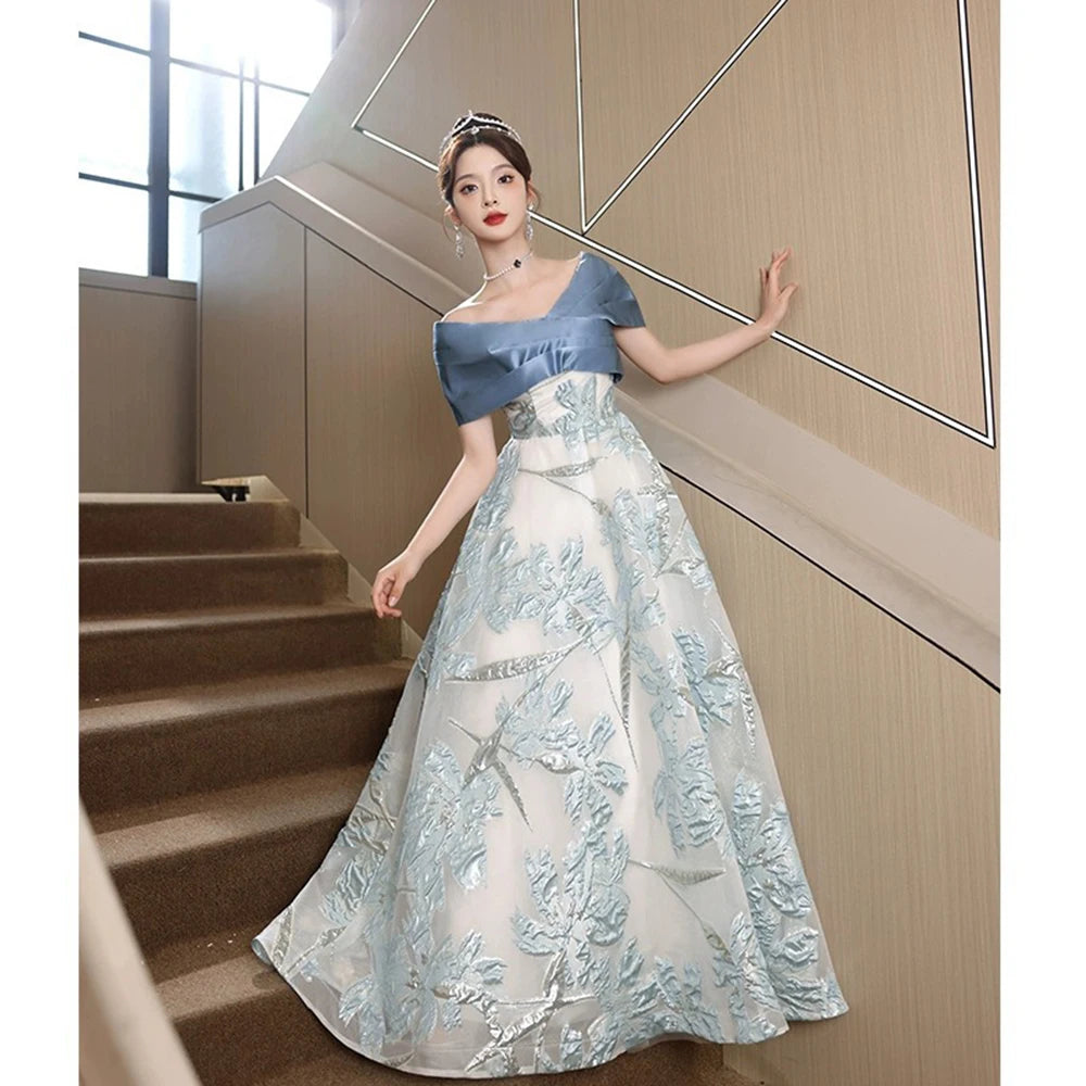 Off-the-Shoulder Evening Gown with Beaded Sweetheart Neckline Royal Blue main image 1