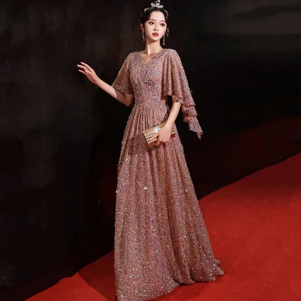 Glamorous Sparkling Evening Gown With Flowing Sleeves on Luulla