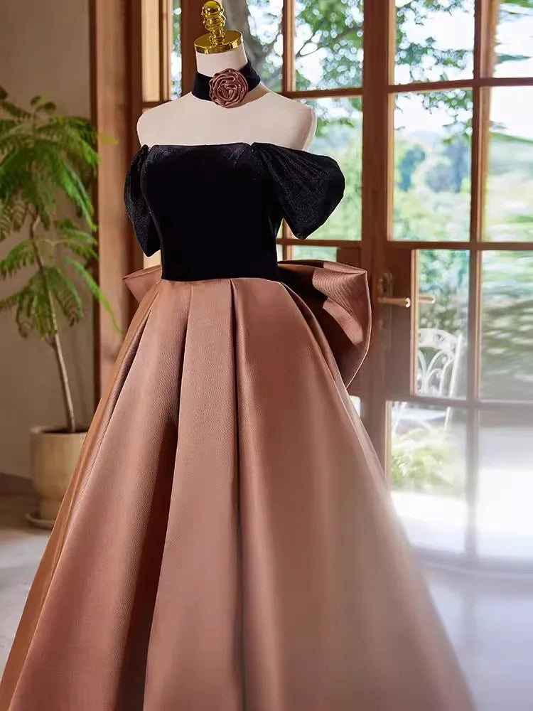 luxurious fabric for evening dress Luxurious Velvet And Satin Evening Gown