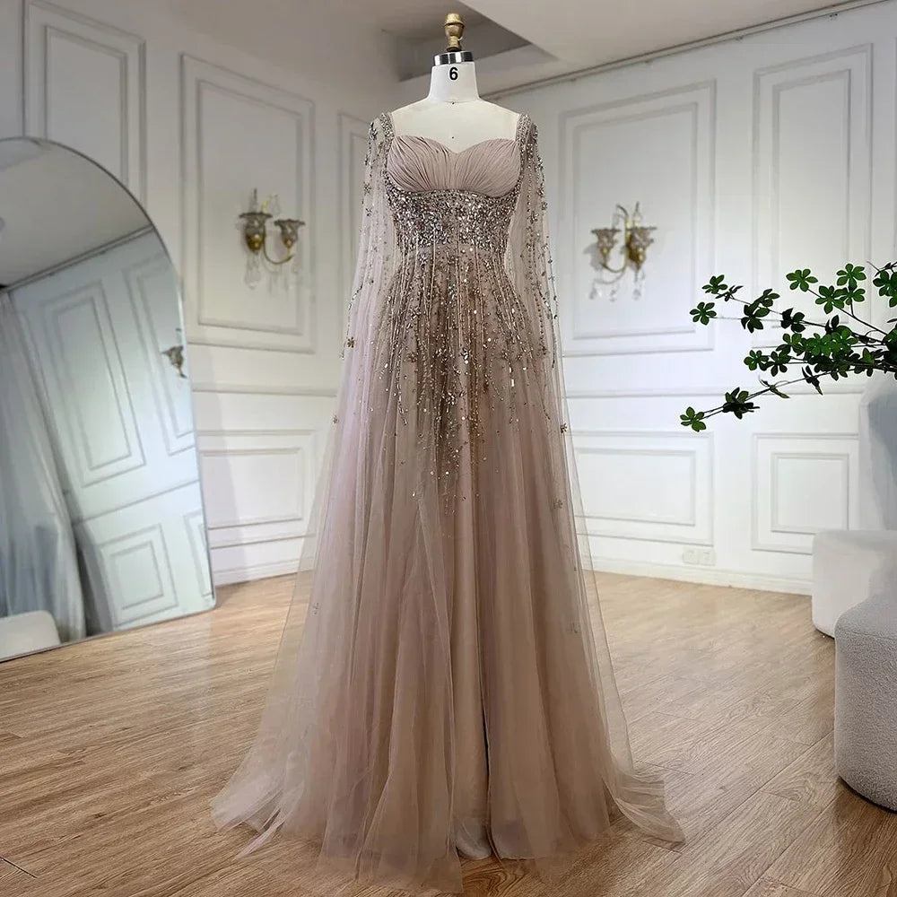 Sparkling Nude Beaded Long Evening Gown Dress on Luulla