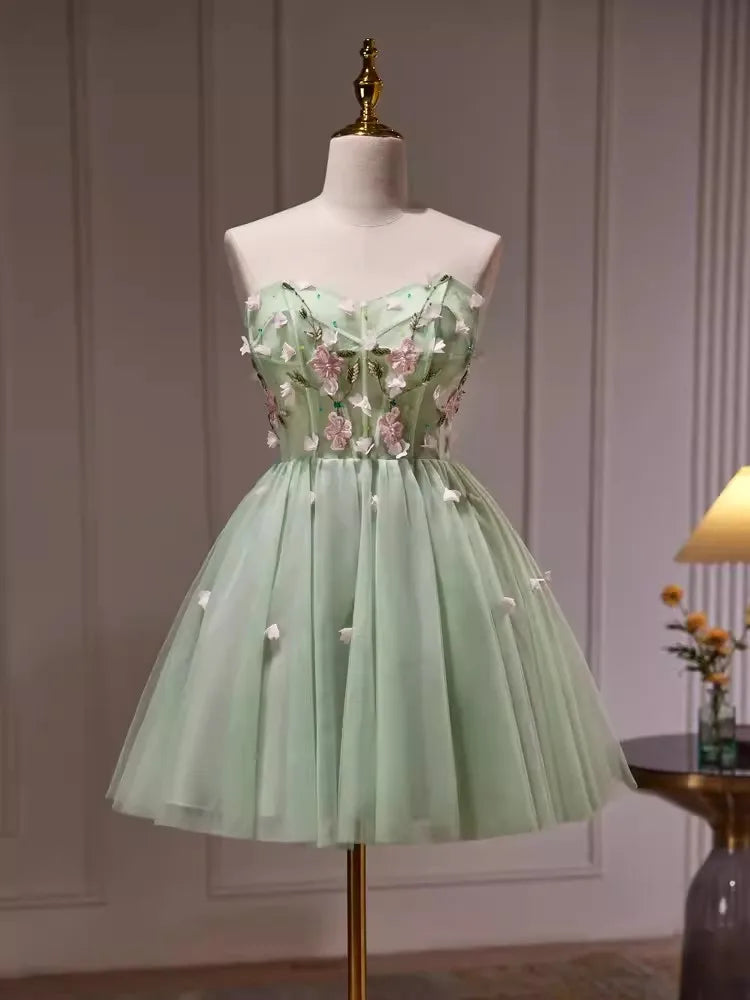 light green dress with white flowers Summer Girls Flowers Green Sleeveless Mesh Princess Dress