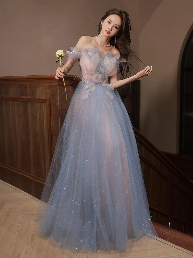 wedding dress with blue accents Strapless Light Blue Lace Short Prom Dresses, Light Blue Lace Homecomi –  Shiny Party main image 1