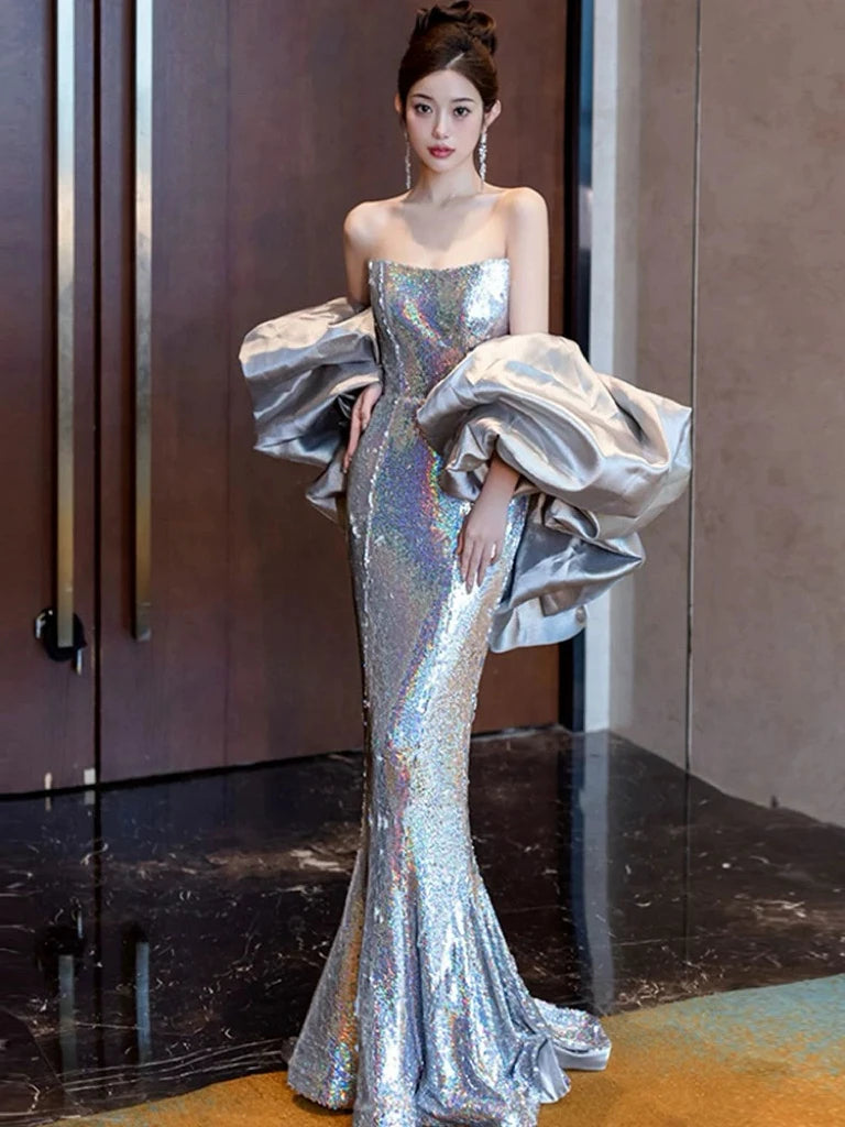 Simple beautiful generous and full of charm Golden Sequin Sleeveless Long A-line Gown
