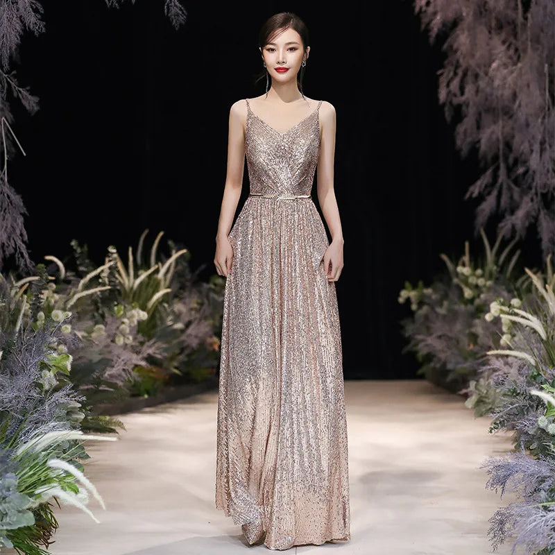 Sparkling Gold Sequin Gown With Spaghetti Straps on Luulla