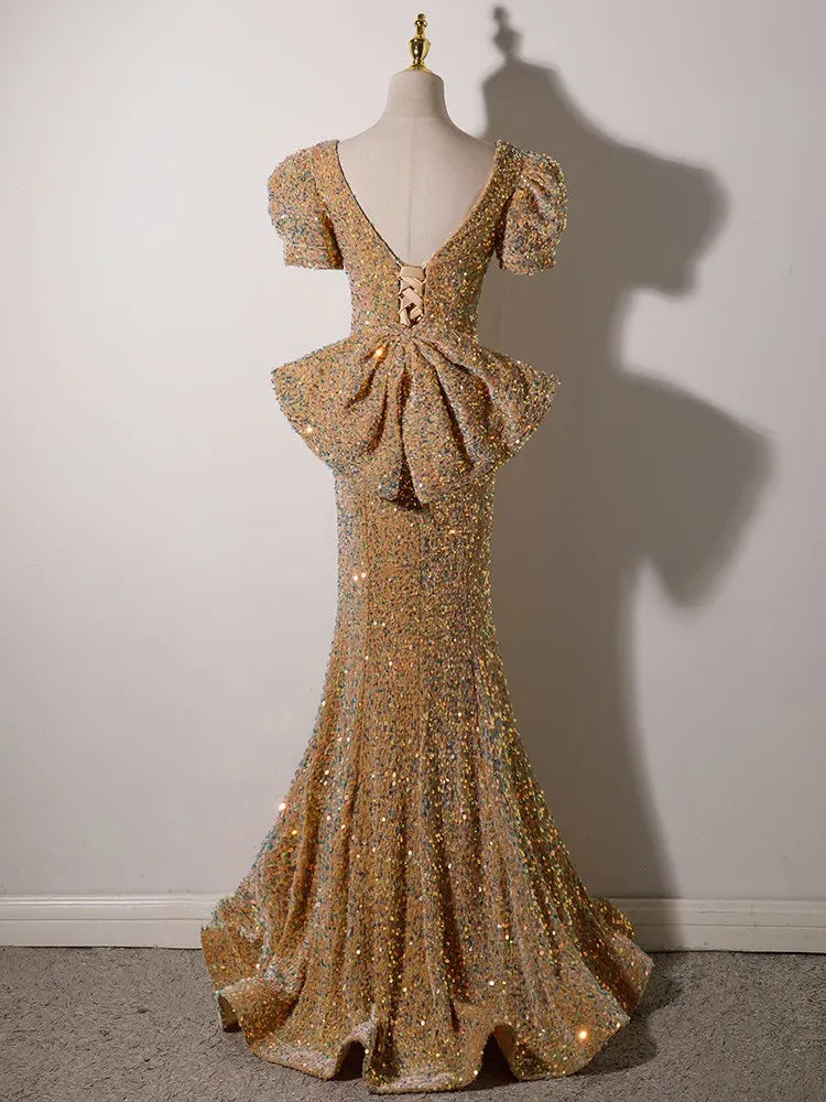 Gold Sequin Thigh-Slit Gown main image 1