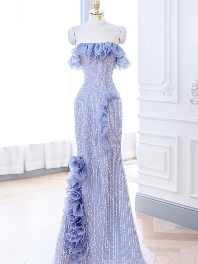 Stunning Lavender Gown With Ruffle Details