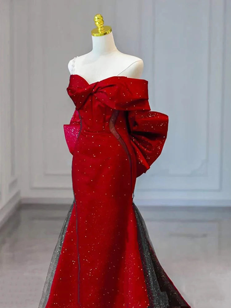 Stunning Red Gown With Glittering Train Detail on Luulla