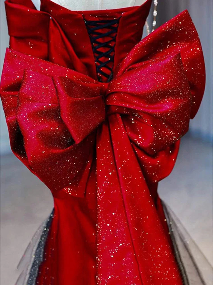 Stunning Red Gown With Glittering Train Detail on Luulla