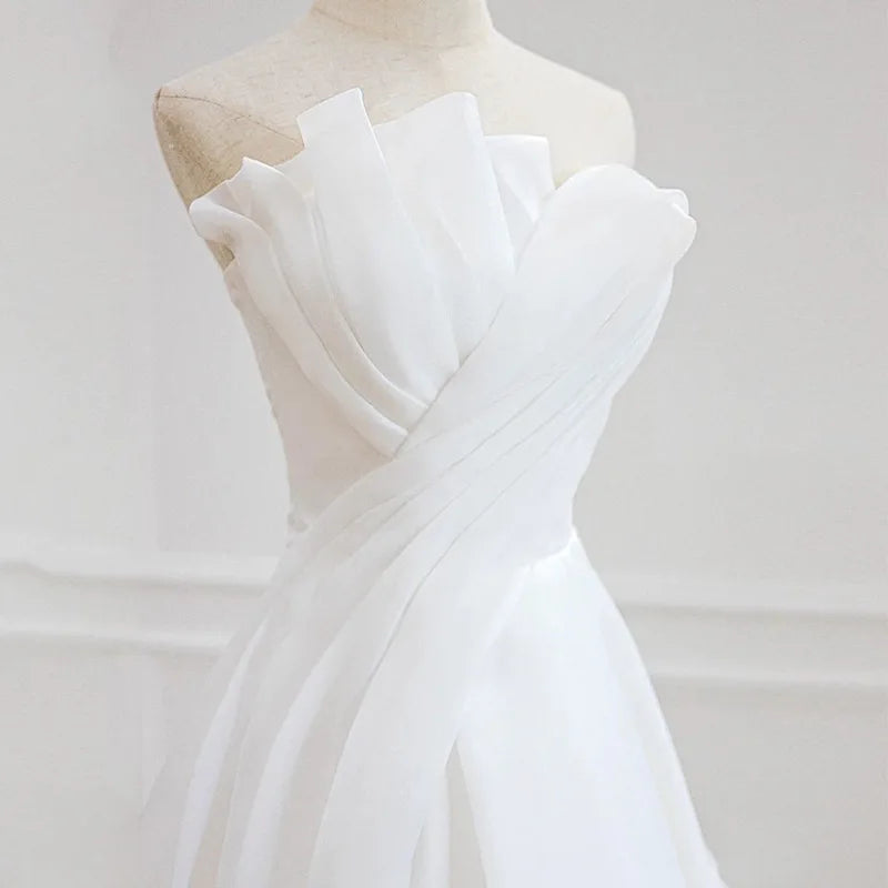 Off-the-Shoulder Chiffon A-Line Wedding Gown with Flowing Train main image 1