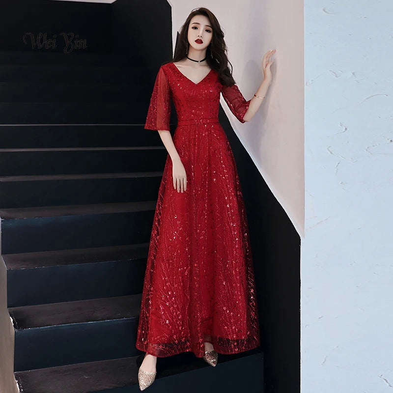 Stunning Red Lace Evening Gown with Sequins