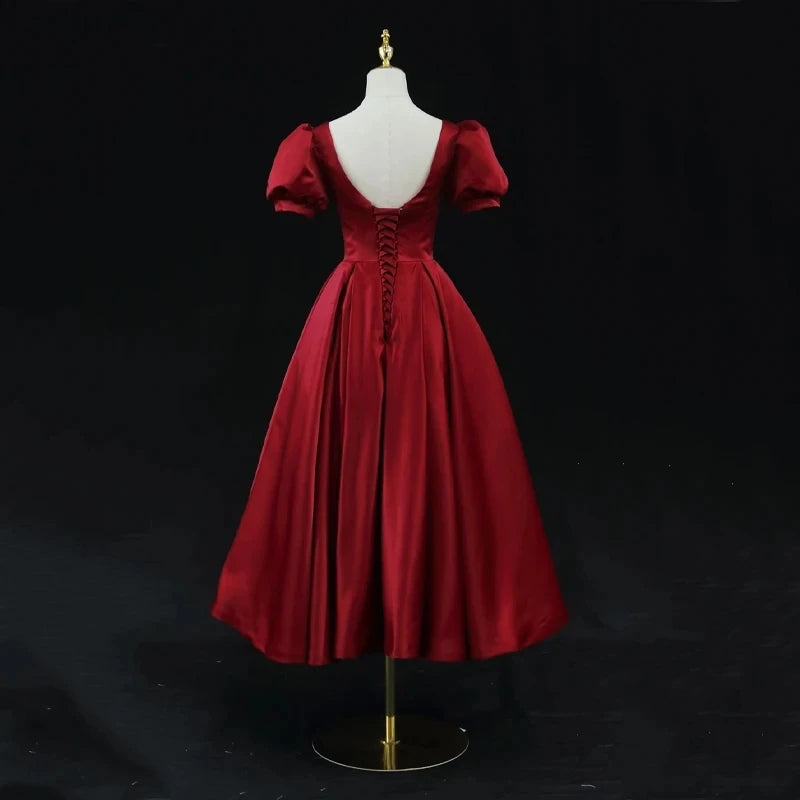 classic silhouette red dress Luxurious Satin Gown With Puff Sleeves on Luulla Etoile Sabba Floral Print Maxi