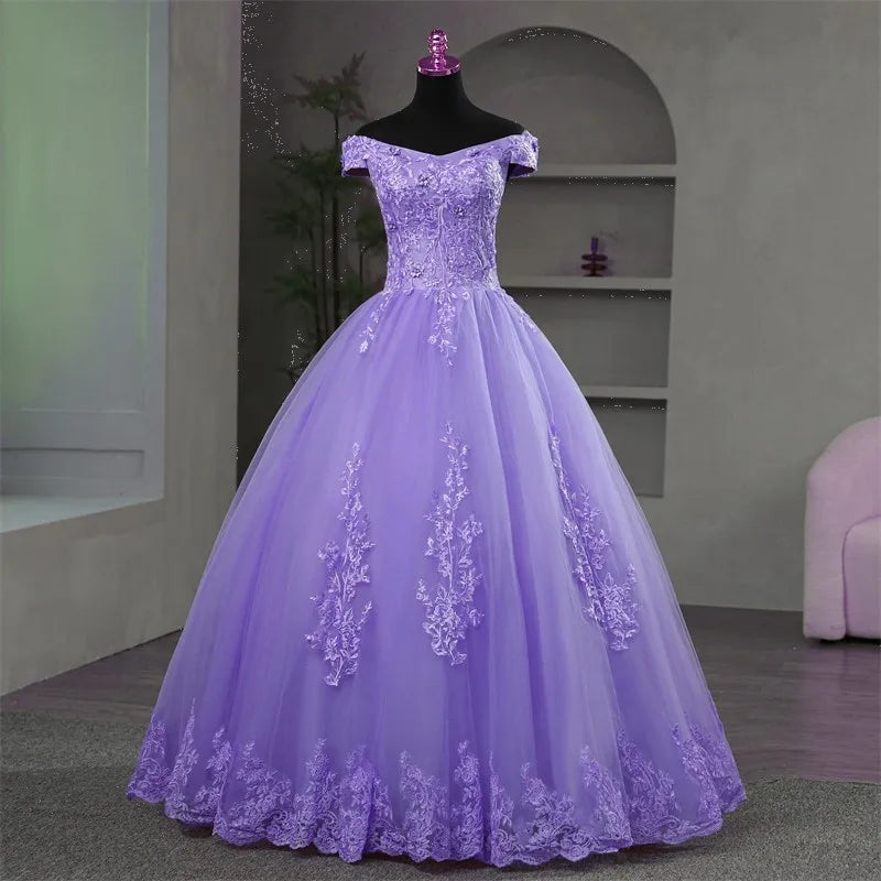 Layla K Off-Shoulder Floral Applique Ball Gown main image 1