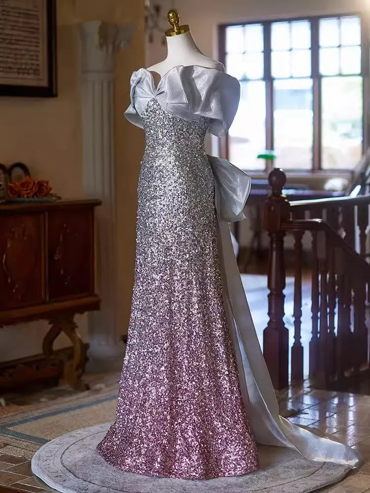 silver dress with train Silver Sparkle Beaded Mermaid Court Train Sweetheart Sleeveless Prom Dresses