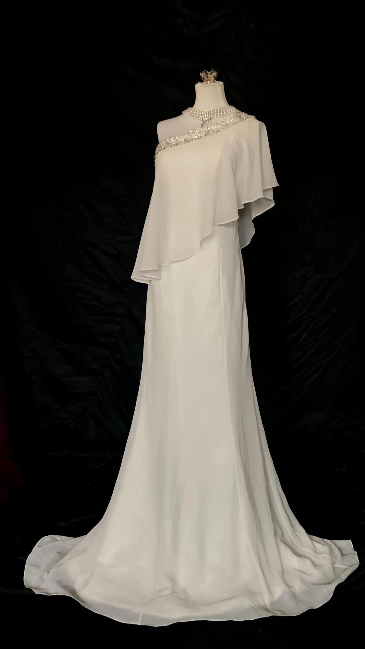 Chiffon Layered White Gown For Special Occasions on Luulla