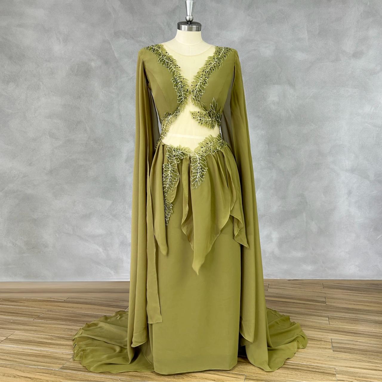 Glamorous Olive Green Gown With Intricate Lace Detailing on Luulla