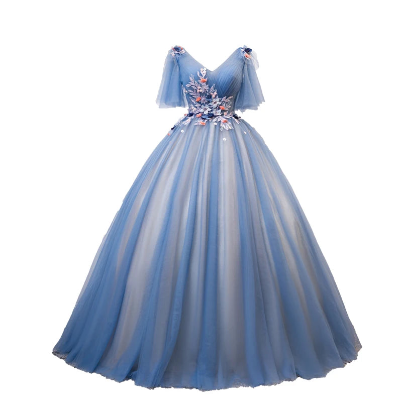 light blue renaissance dress Navy Blue Tulle Prom Dresses Off Shoulder Beaded Corset – Lisposa main image 1