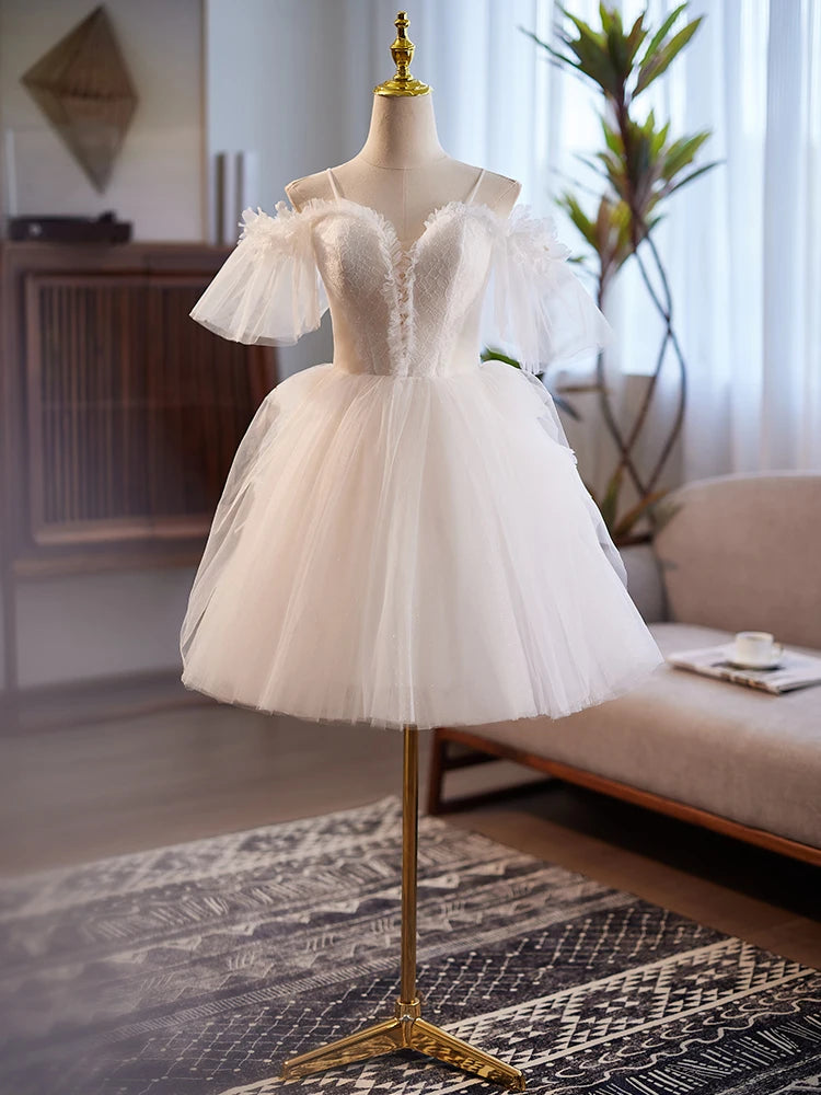Chic Short Tulle Dress With Puffy Sleeves