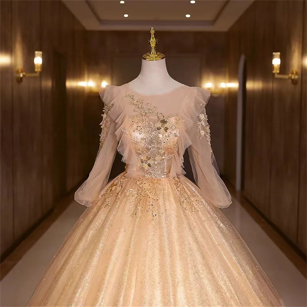 Sparkling Gown With Floral Appliqu Sheer Sleeves on Luulla
