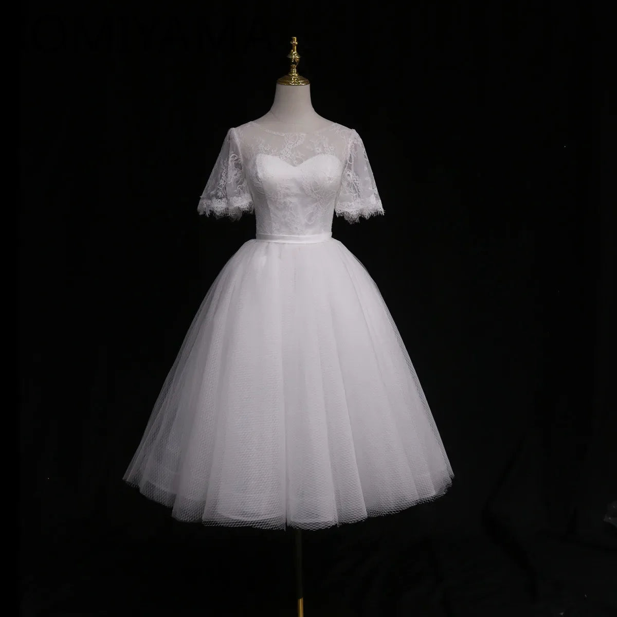 Vintage Lace Tea-length Dress With Sleeves