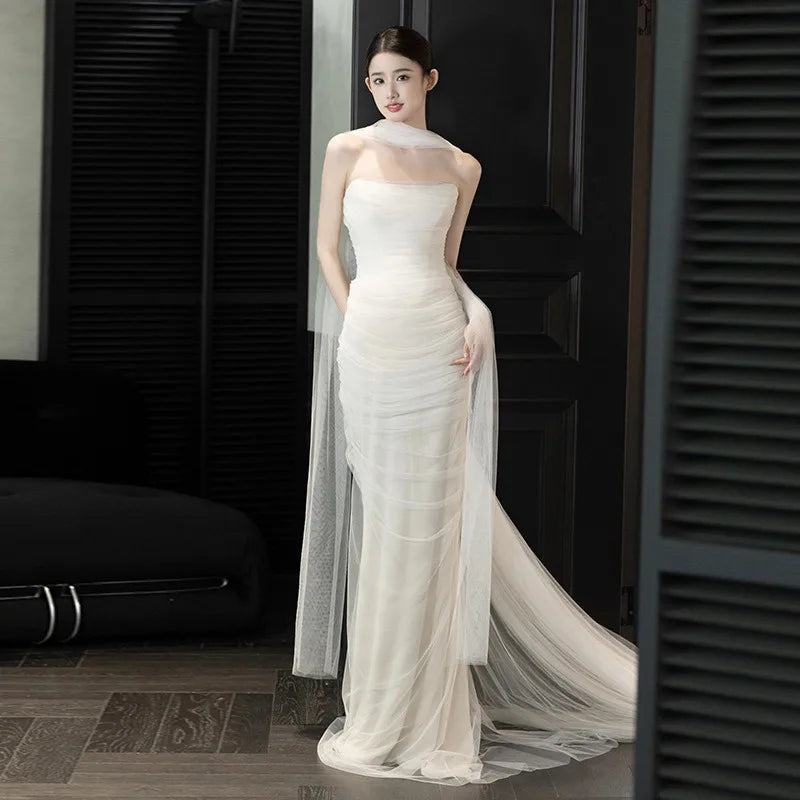 white dress with sheer cape Chiffon cape