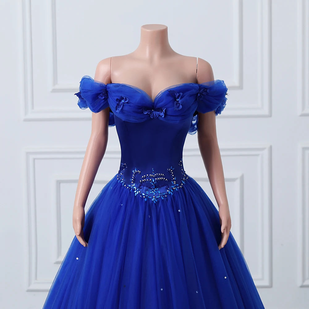 Off-the-Shoulder Gown with Cascading Ruffle Detail Royal Blue