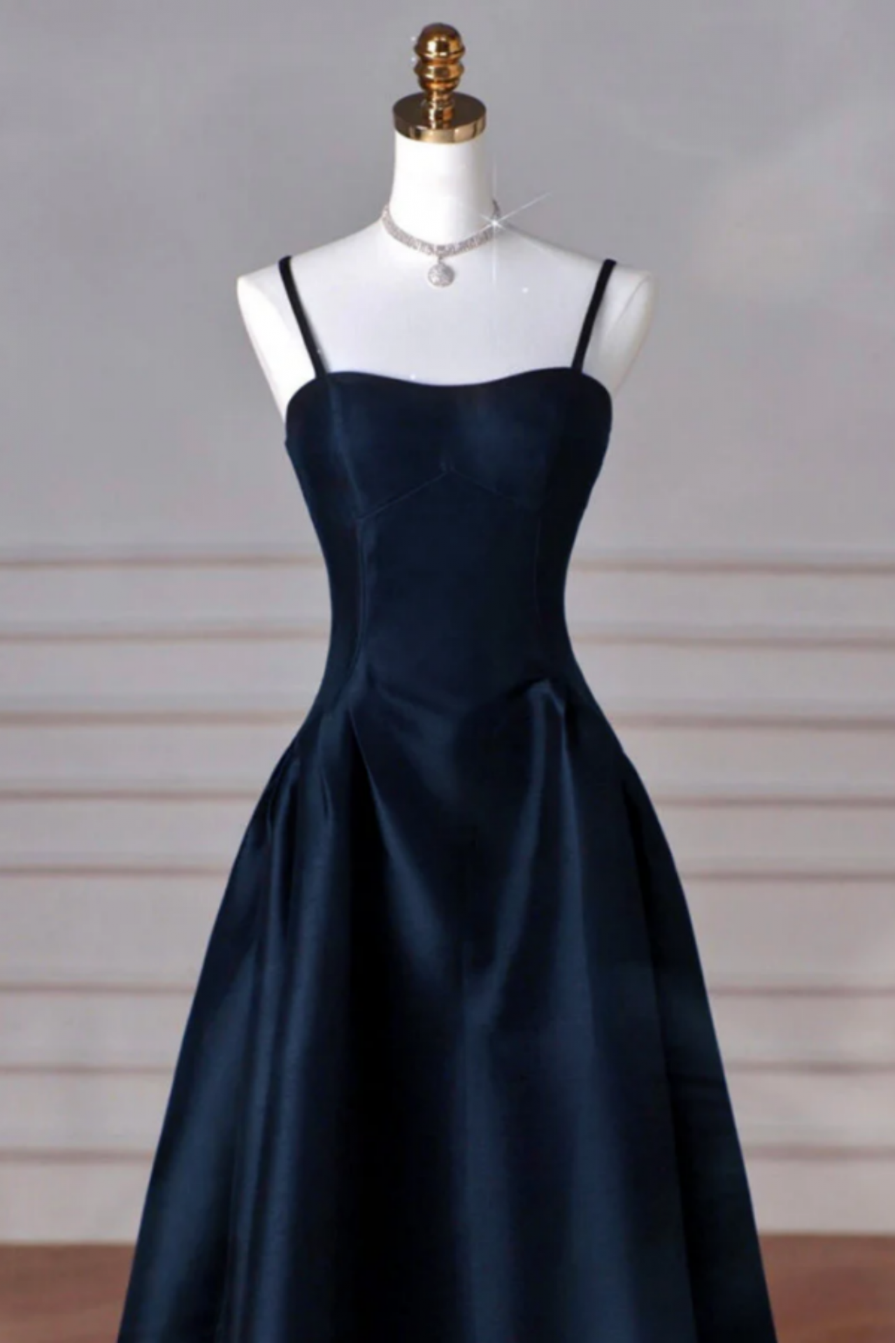 Simple A Line Dark Blue Satin Long Prom Dress, Dark Blue Long Formal Dress on Luulla