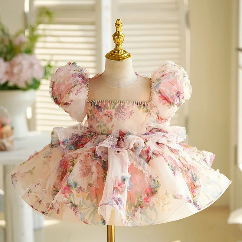 floral pink puffy dress First Communion Dress Girl Pink Puffy Flower Pageant Princess Dresses Baby Girl Ball Gowns