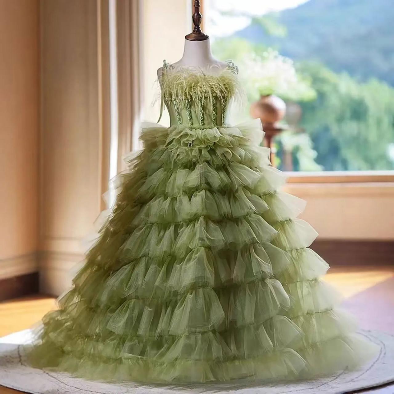 Green Layered Tulle Ball Gown Dress on Luulla