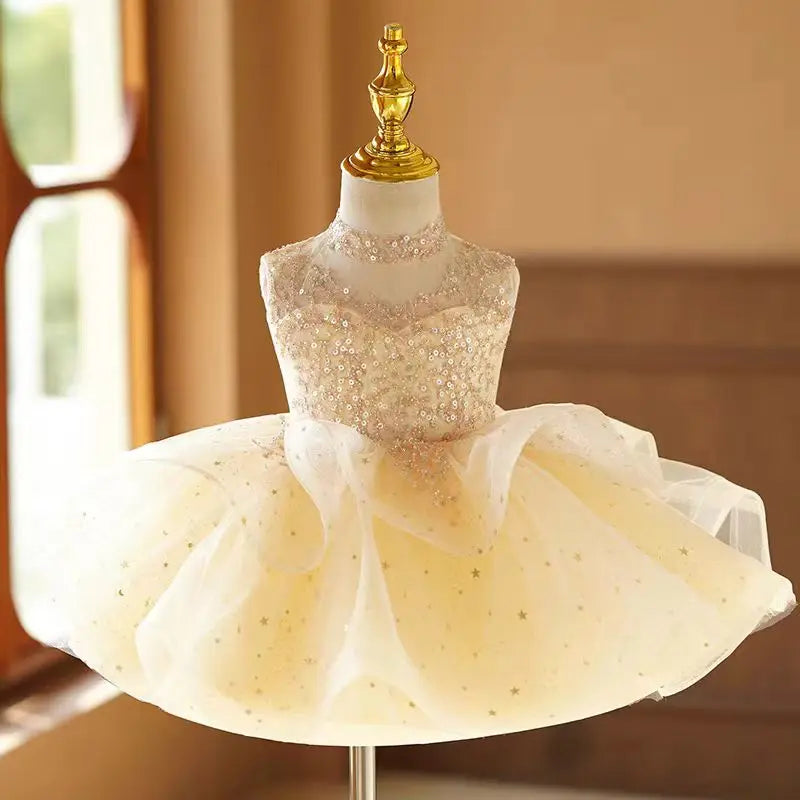 Sparkling Gold Star Tulle Kids Ballet Dress