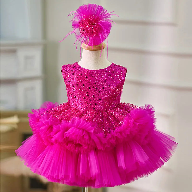 Sparkly Pink Tulle Dress with Matching Headband