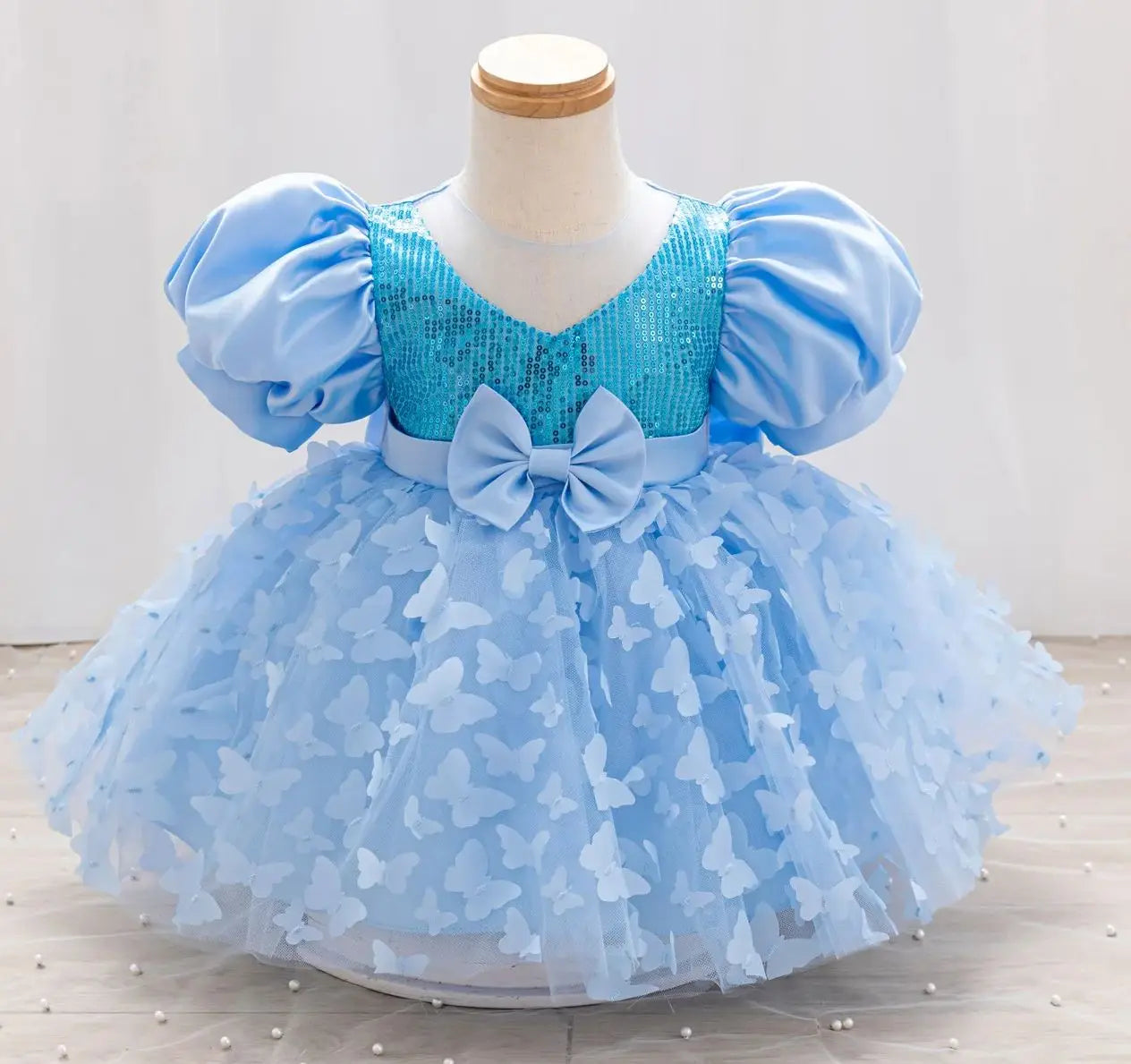 blue barbie movie dress A-Line Dusty Blue Floral Embroidered Tulle Cocktail Dress main image 0