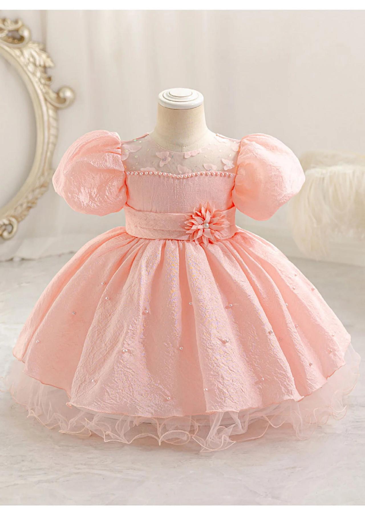Pink Puffy Sleeves Floral Toddler Party Dress