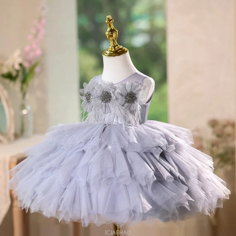 Layered Lavender Ruffled Toddler Dress With Flowers