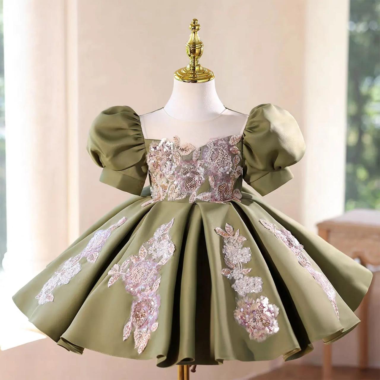 olive green embroidered dress Embroidered Halter Midi Dress main image 1