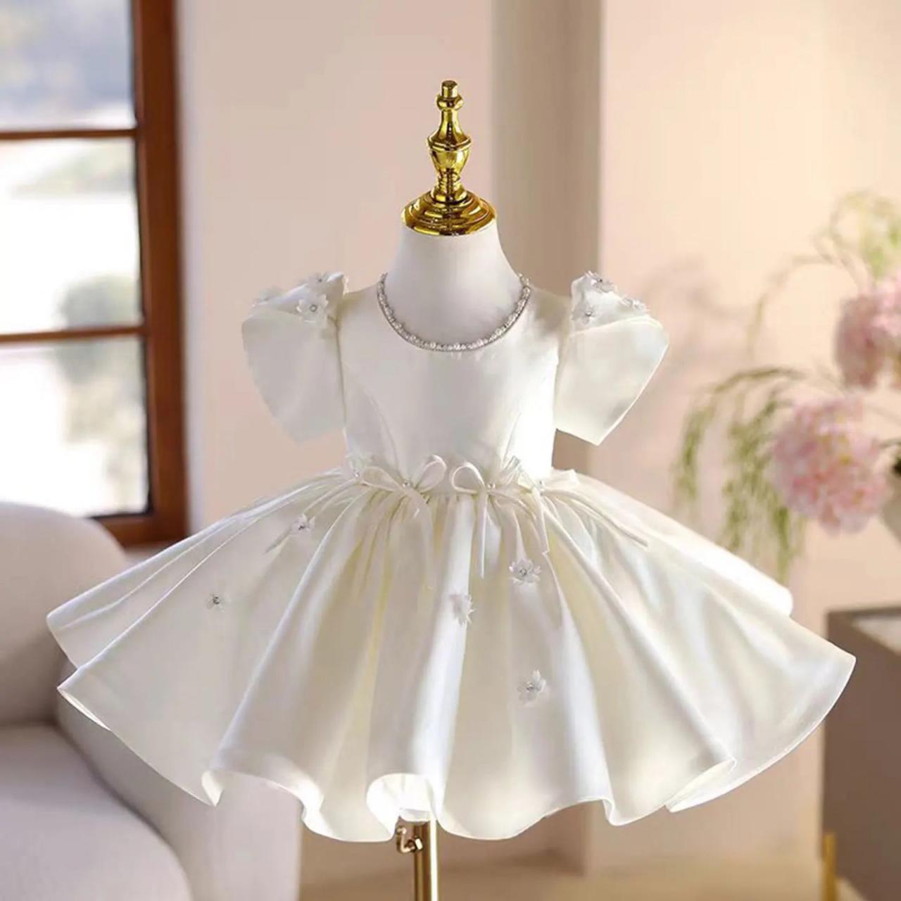 Ivory Flower Baby Dress With Puff Sleeves
