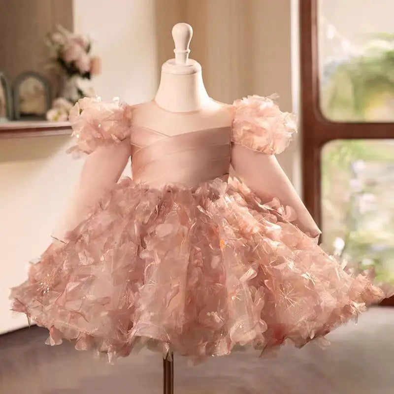 Blush Pink Floral Puffy Sleeve Party Dress on Luulla