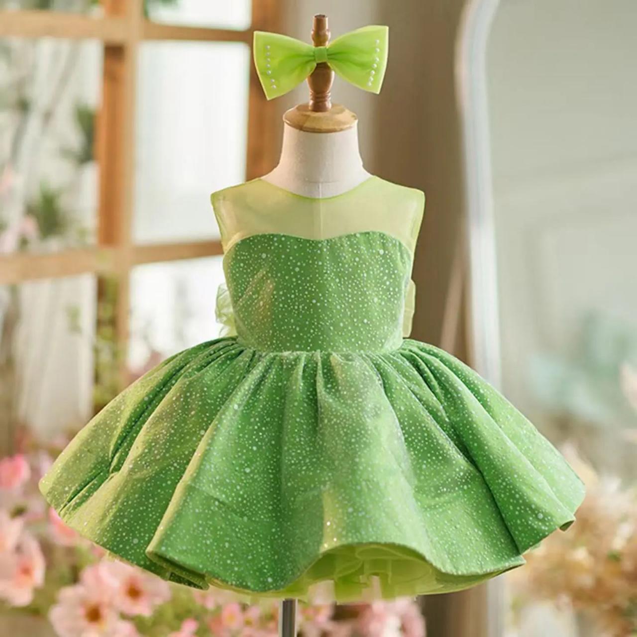Sparkling Green Tulle Party Dress With Bow