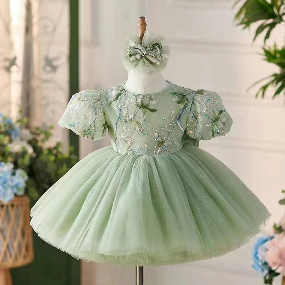 Mint Green Floral Embroidered Puffy Tulle Dress on Luulla