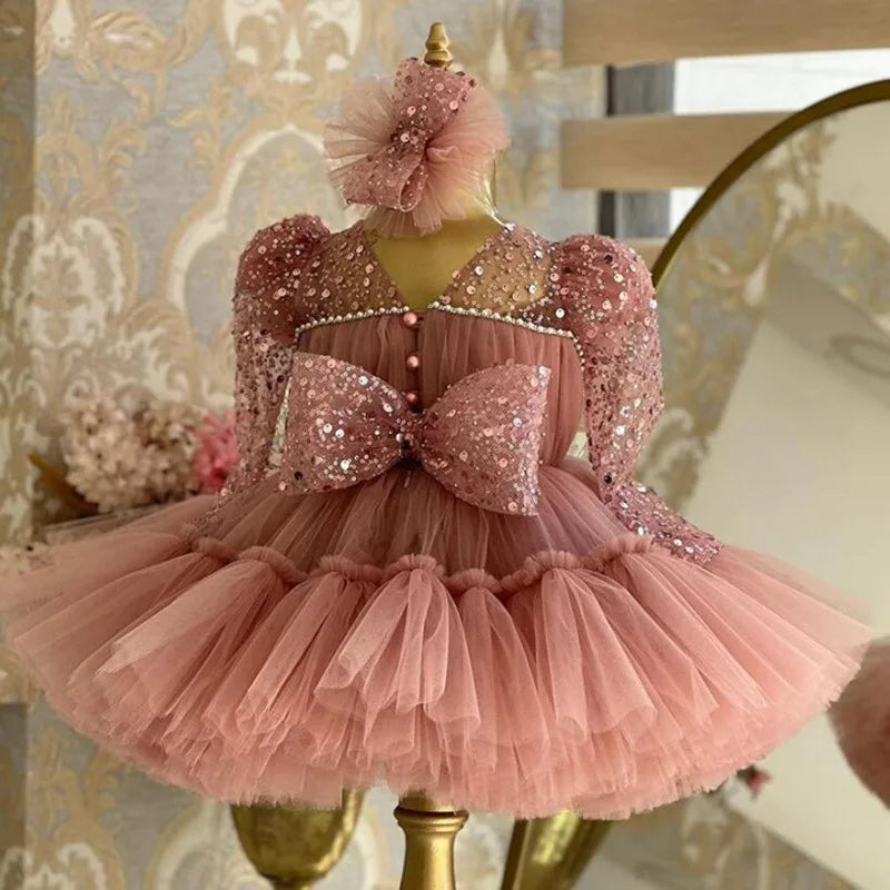 green emerald velvet dress Pink and Gold Tutu Dress with age – Party Pieces McAllen main image 0