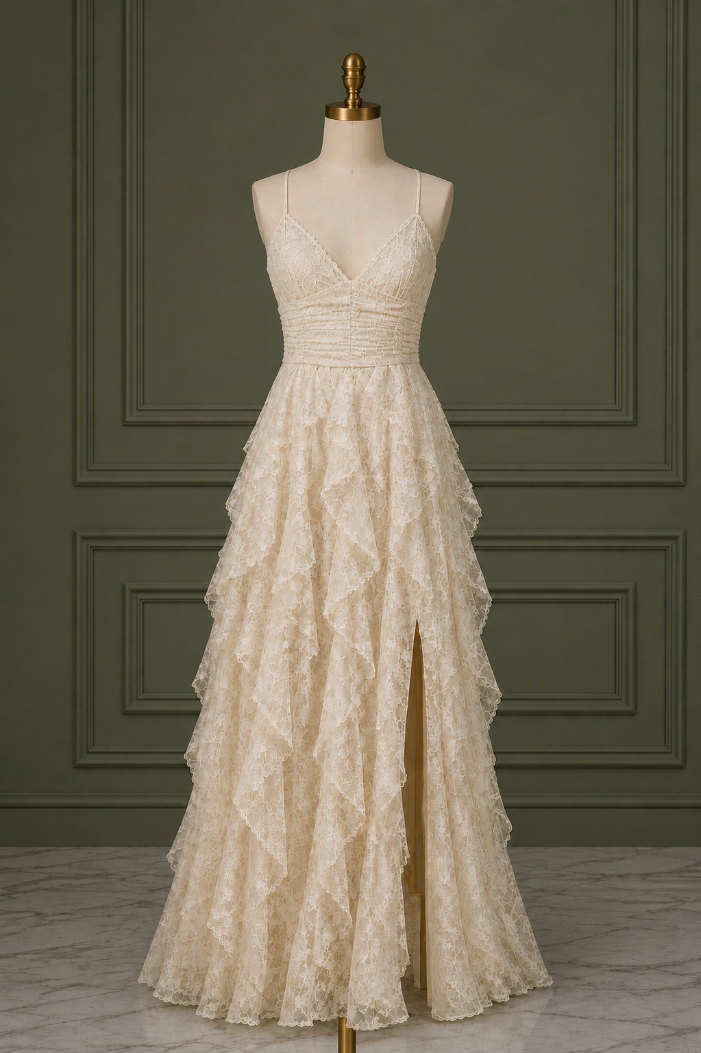 cream tiered maxi dress Cream PrettyLittleThing Extreme Tiered V Neck Maxi Dress