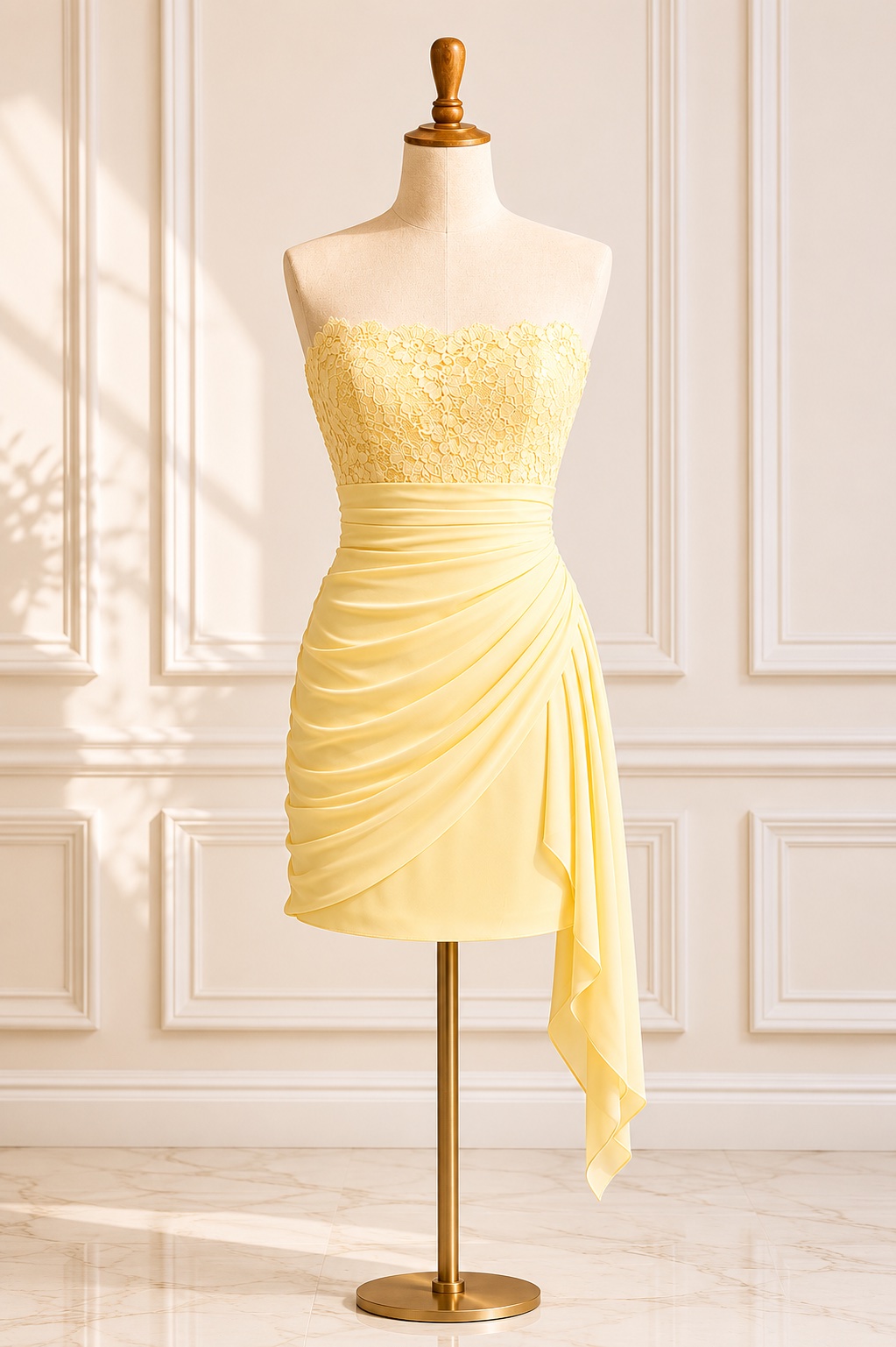 yellow homecoming mini dress Satin Light Yellow Homecoming Gown with Pockets for Girls, MH448