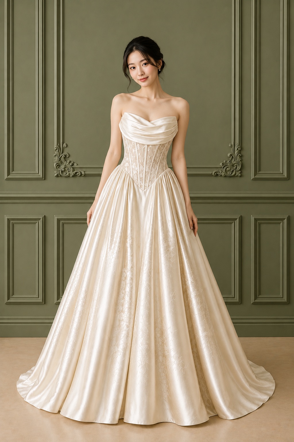 ivory satin corset dress Gabriella