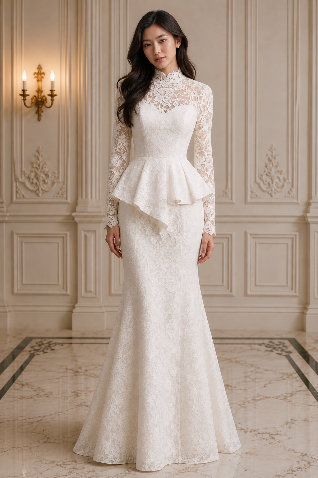 peplum mermaid wedding dress Peplum Bridal Gown With Structured Fitted Skirt JB49072