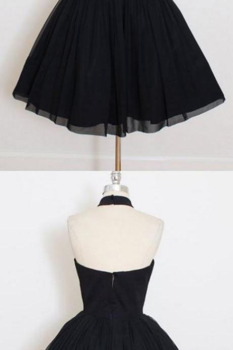 Hot Sale Great Short Gown Homecoming Dresses, Black Sleeveless With Pleated Mini Prom Dresses