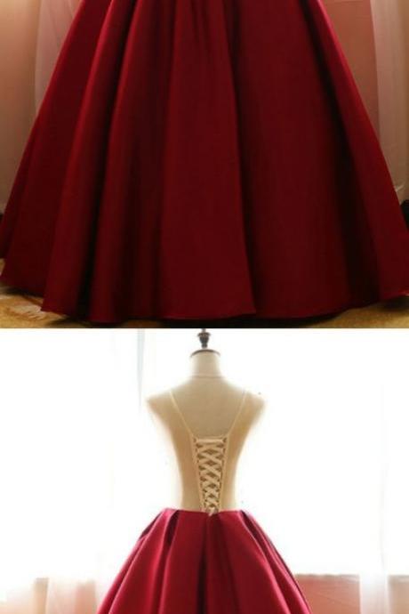 Round Prom Dresses, Red Long Prom Dresses, Red Quinceanera Dresses,Floral Satin Aline long Applique Ball Gown Prom Dress