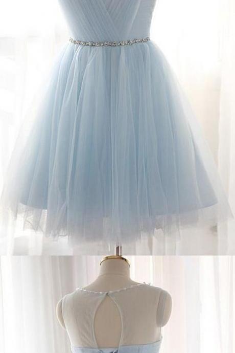 Custom Made Short Party Prom Dress Excellent Light Blue Prom Dresses With Round Lace Up Bandage Dresses