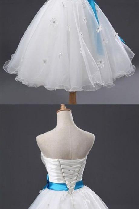 Belt/sash/ribbon White Prom Homecoming Dresses Outstanding Short Sweetheart Sleeveless Criss-cross Dresses