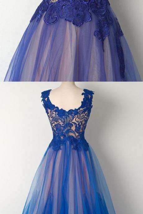 Royal Blue Evening Dresses, Long Evening Dresses, Lace Chic Prom Dresses Sexy Square Long Prom Dress/evening Dress