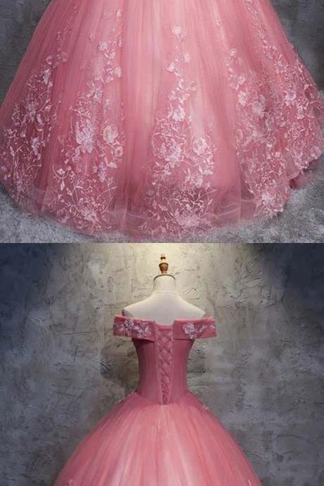 Ball Gown Off-the-shoulder Tulle Wedding Dress With Appliques